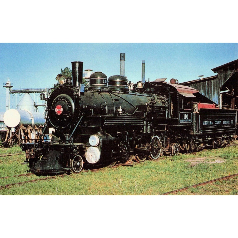 Angelina County Lumber Co No 110 Steam Locomotive Baldwin Postcard Texas 1960